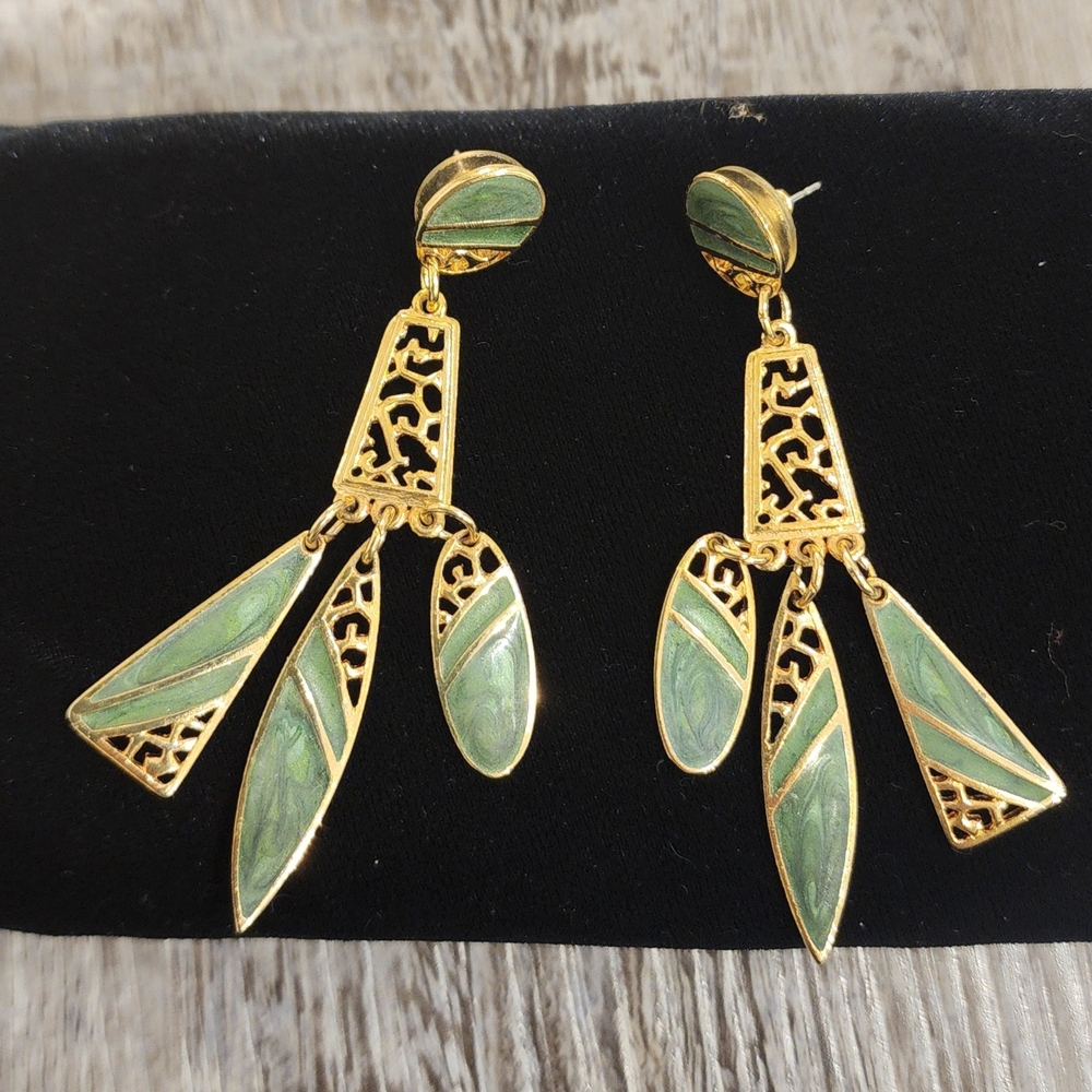 Vintage Edgar Berebi Gold and Green Dangle Earrings